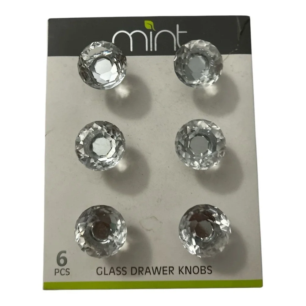 Mint Crystal Glass Knobs Drawer Pulls 6-Pc Clear Kitchen Cabinets